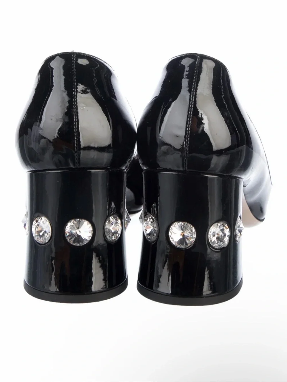 Miu Miu Black and White Patent Mid Heel Pumps with Gem Accent Sz 7.5